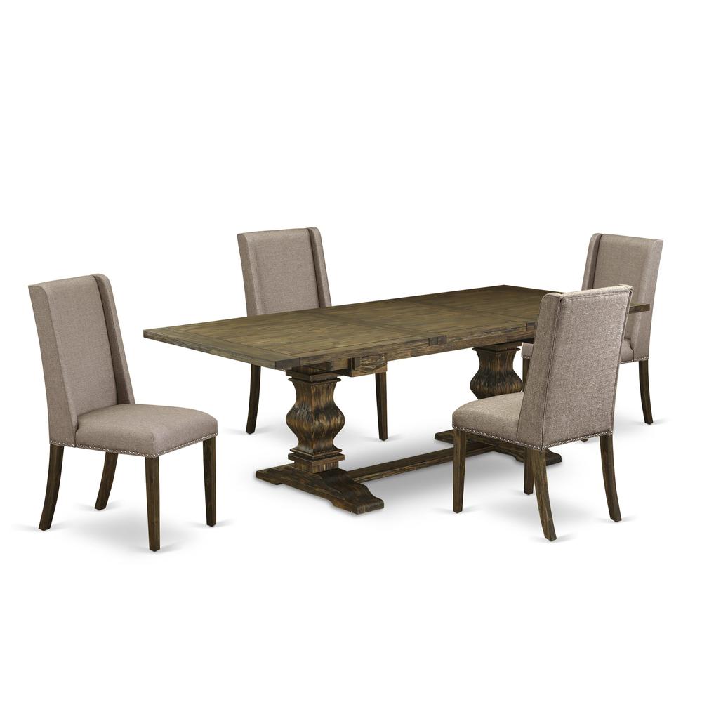 5-piece modern dining table set with Chair’s Legs and Dark Khaki Linen Fabric. Picture 1