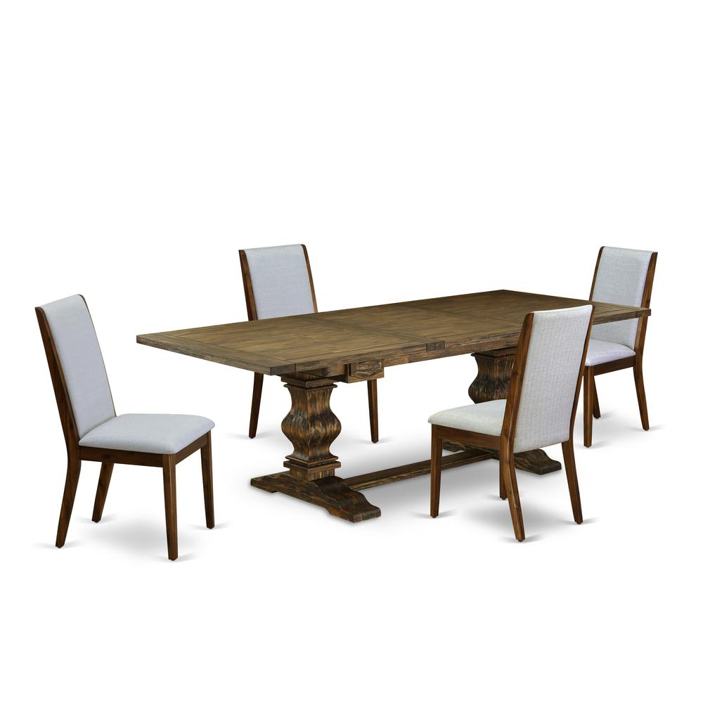 5-pc wood dining table set with Chair’s Legs and Modern Gray Linen Fabric. Picture 1