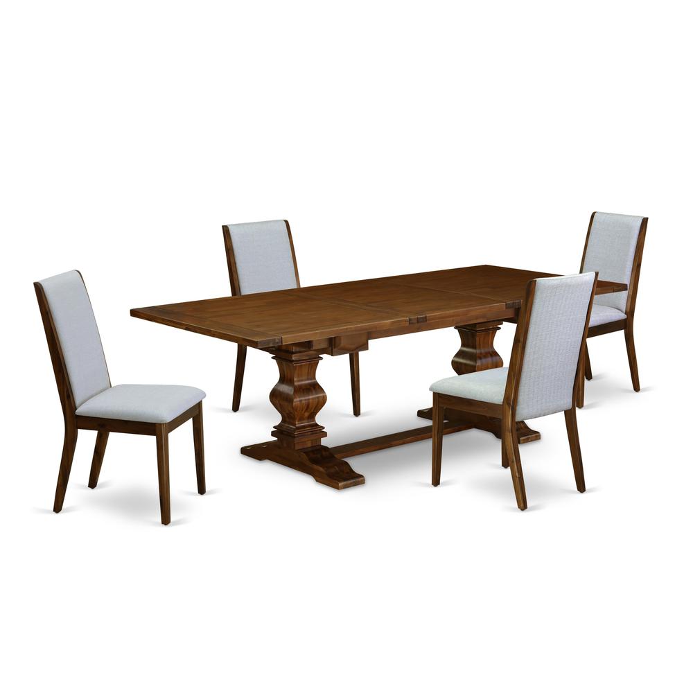 5-piece kitchen table set with Chair’s Legs and Modern Gray Linen Fabric. Picture 1