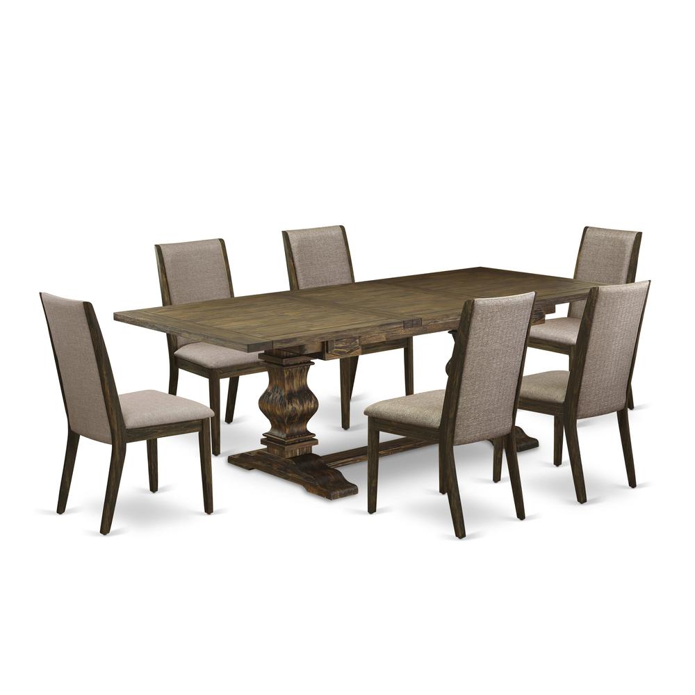 7-pc dining set with Chair’s Legs and Dark Khaki Linen Fabric. Picture 1