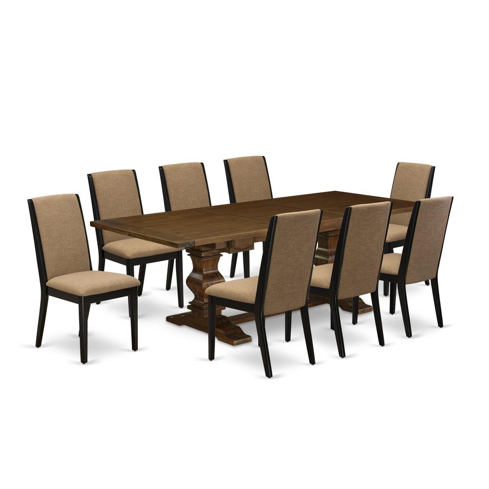 9-piece dinette set with Chair’s Legs and Light Sable Linen Fabric. Picture 1