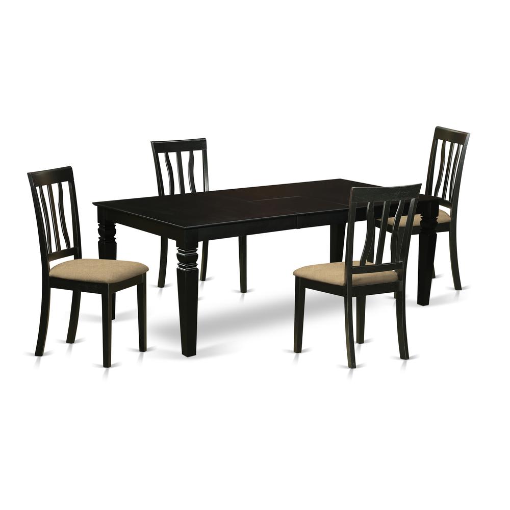 5  Pc  Dining  Room  set  with  a  Dining  Table  and  4  Microfiber  Seat  Dining  Chairs  in  Black. The main picture.