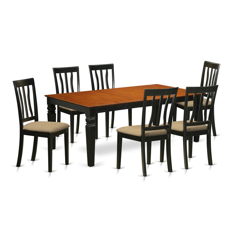 LGAN7-BCH-C 7 PcKitchen Table set with a Dining Table and 6 Kitchen Chairs in Black and Cherry. Picture 1