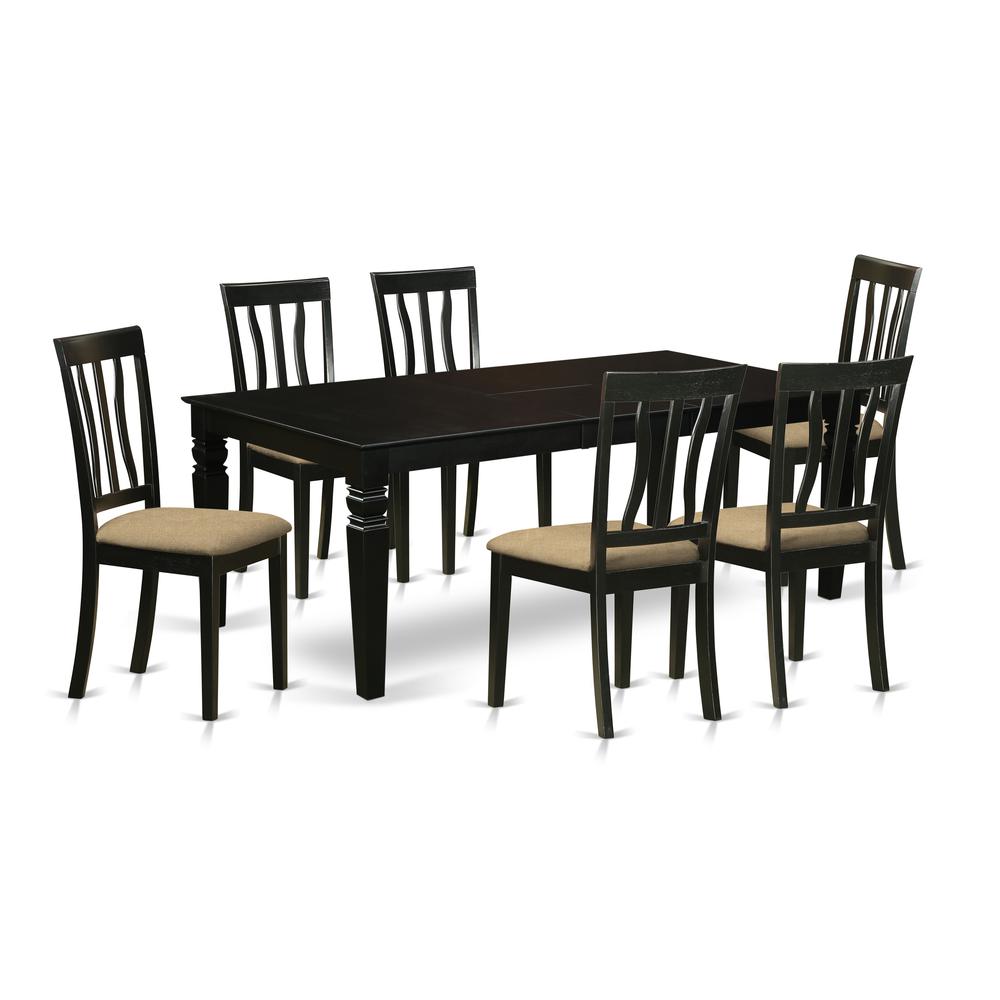 7  Pc  Dining  Room  set  with  a  Dining  Table  and  6  Microfiber  Dining  Chairs  in  Black. Picture 1