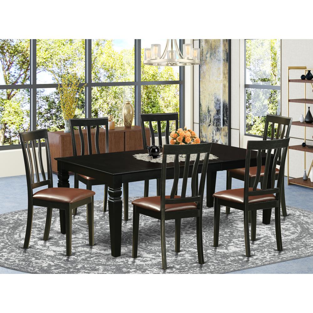 7  Pc  Dining  set  with  a  Dinning  Table  and  6  Leather  Dining  Chairs  in  Black. Picture 1