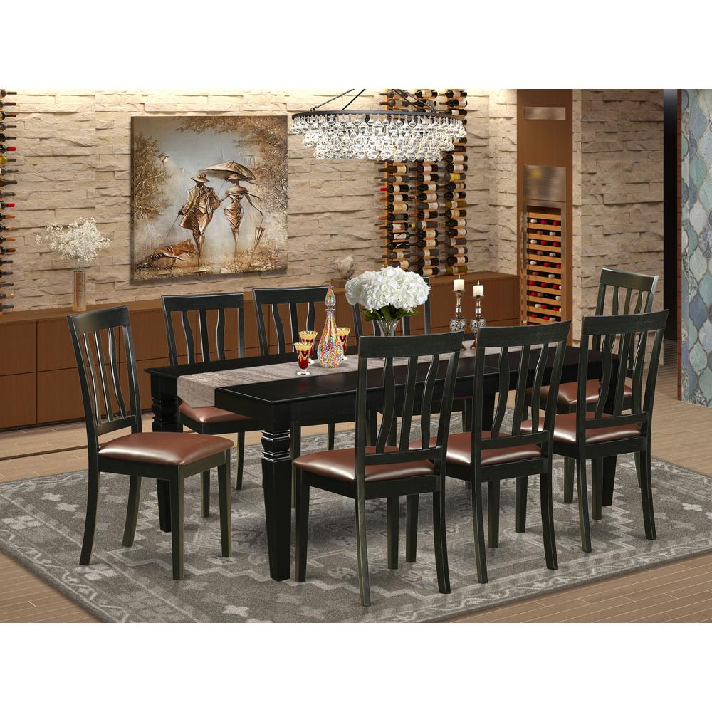 9  Pc  Dinette  set  with  a  Dining  Table  and  8  Leather  Dining  Chairs  in  Black. Picture 1