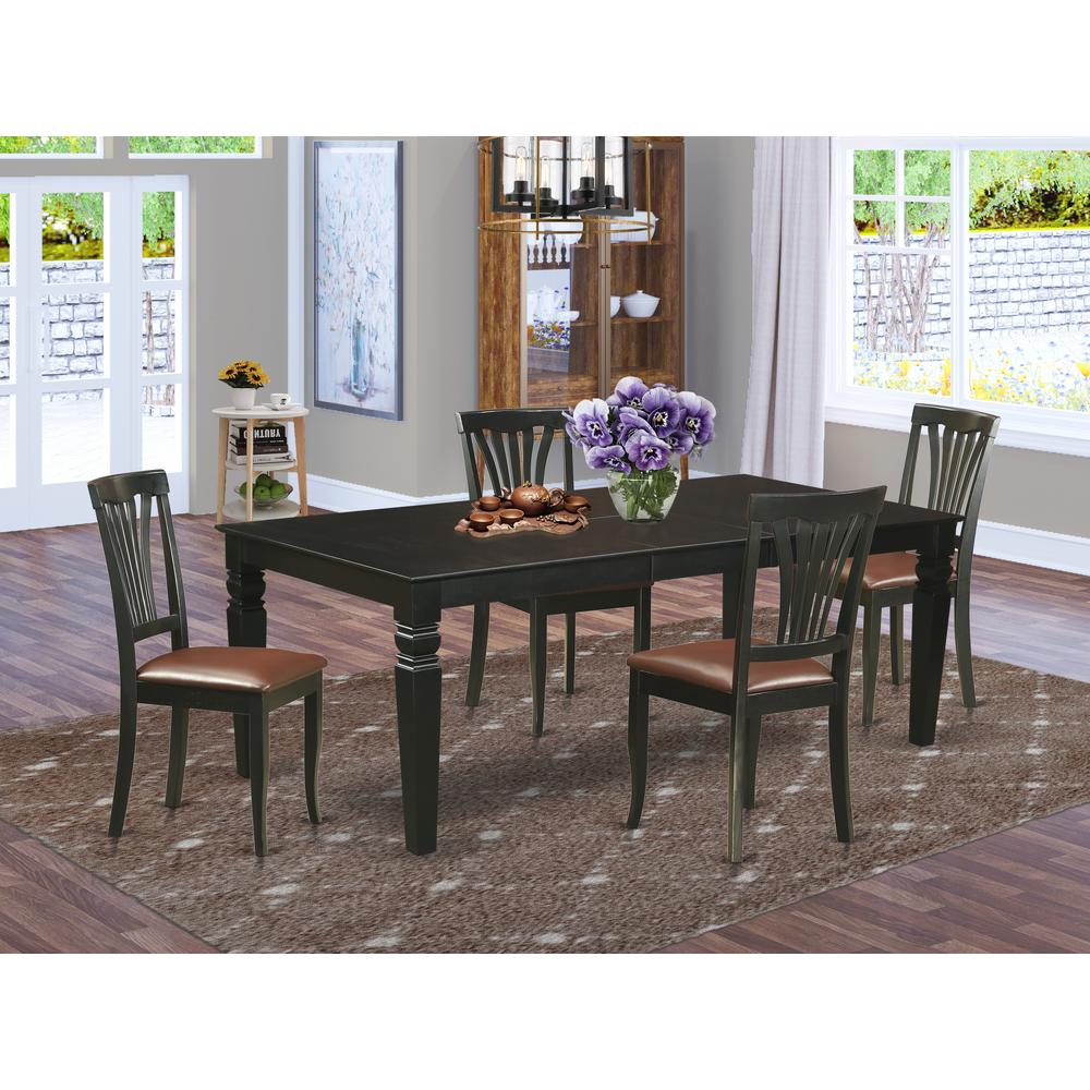 5  Pc  Dinette  set  with  a  Kitchen  Table  and  4  Leather  Dining  Chairs  in  Black. Picture 1