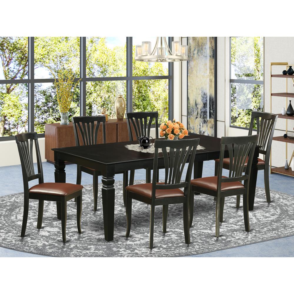 7  Pc  Dining  Room  set  with  a  Dining  Table  and  6  Leather  Dining  Chairs  in  Black. Picture 1