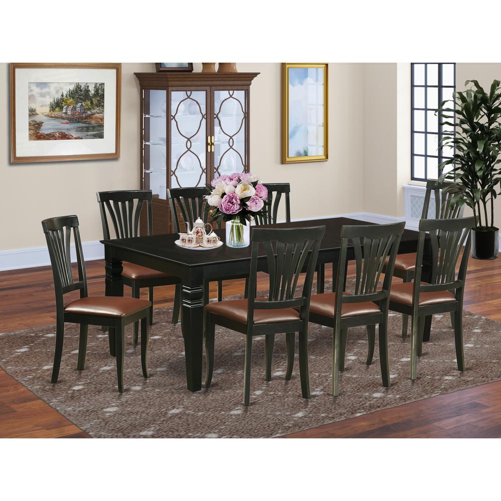 9  Pc  Dinette  set  with  a  Kitchen  Table  and  8  Leather  Dining  Chairs  in  Black. The main picture.