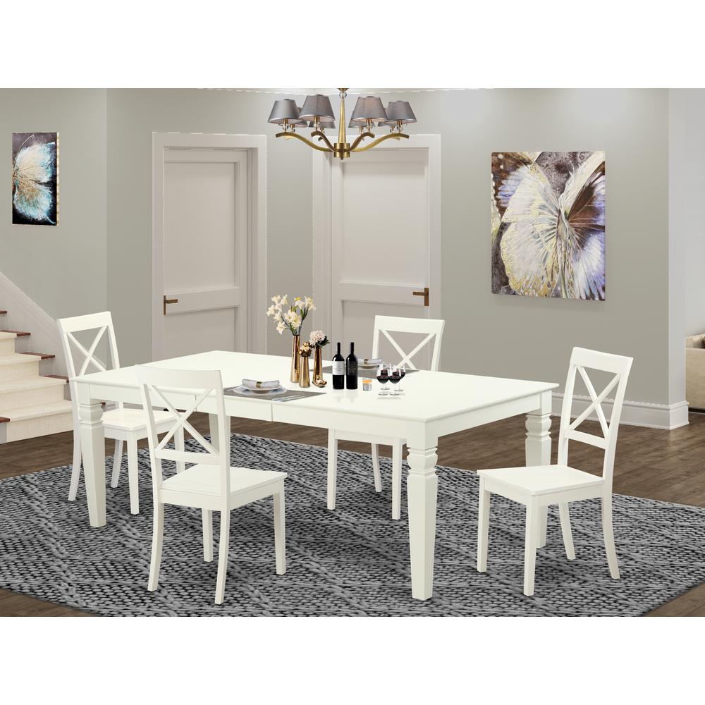 5  PcKitchen  Table  set  with  a  Dining  Table  and  4  Dining  Chairs  in  Linen  White. Picture 1