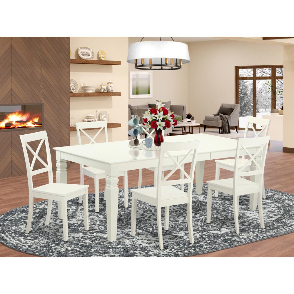7  PC  Kitchen  Tables  and  chair  set  with  a  Table  and  6  Dining  Chairs  in  Linen  White. Picture 1