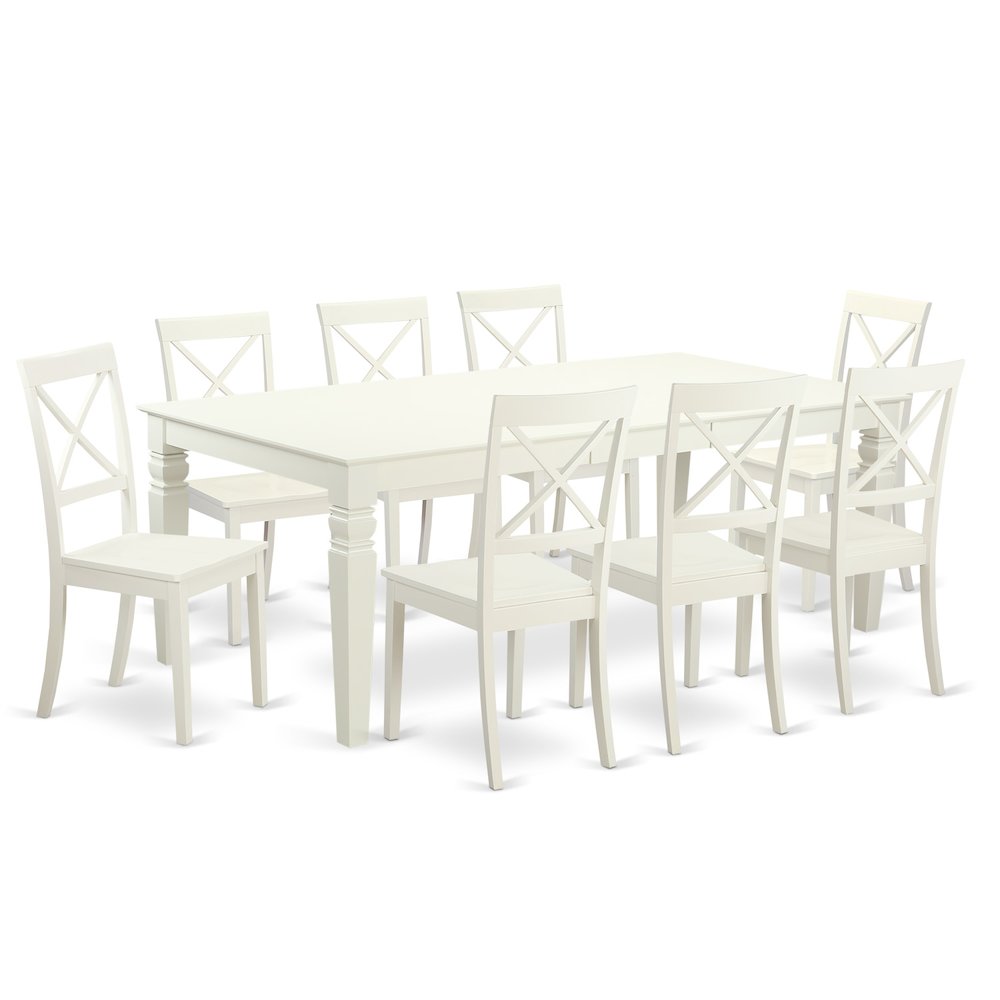 9  PcTable  and  chair  set  with  a  Dining  Table  and  8  Dining  Chairs  in  Linen  White. Picture 1