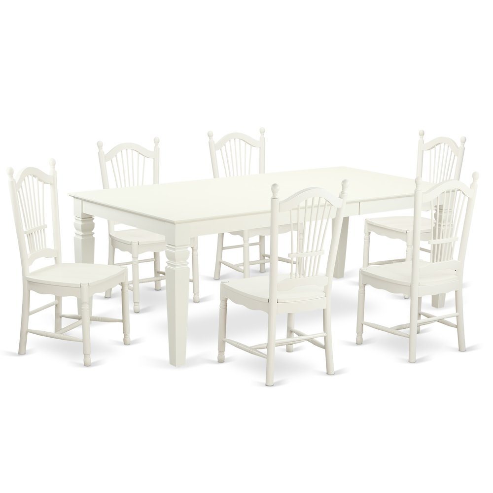7  PC  Kitchen  Table  set  with  a  Table  and  6  Dining  Chairs  in  Linen  White. Picture 1