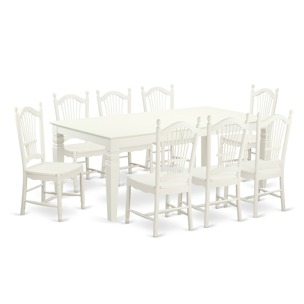 9  PC  Table  set  with  a  Table  and  8  Dining  Chairs  in  Linen  White. Picture 1
