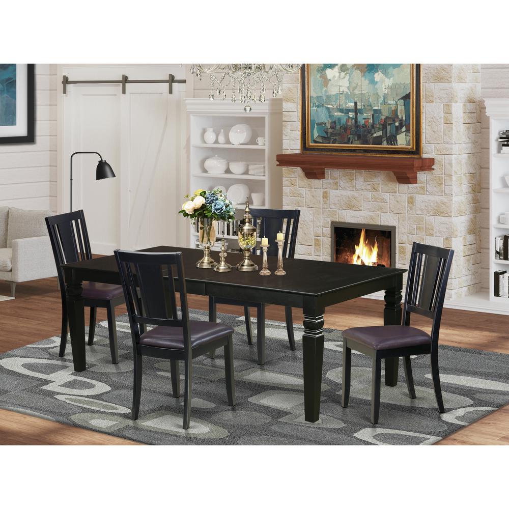 5  Pc  Dining  set  with  a  Dining  Table  and  4  Leather  Dining  Chairs  in  Black. Picture 1