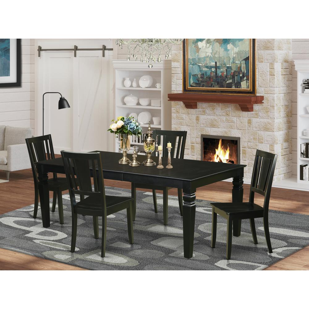 5  Pc  Dining  Room  set  with  a  Dinning  Table  and  4  Wood  Dining  Chairs  in  Black. Picture 1