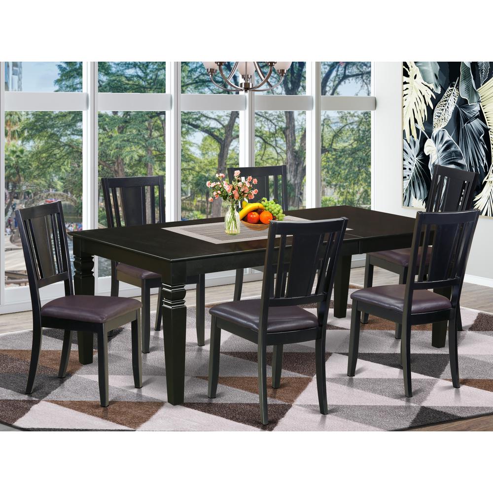 7  Pc  Dining  Room  set  with  a  Dining  Table  and  6  Leather  Kitchen  Chairs  in  Black. Picture 1