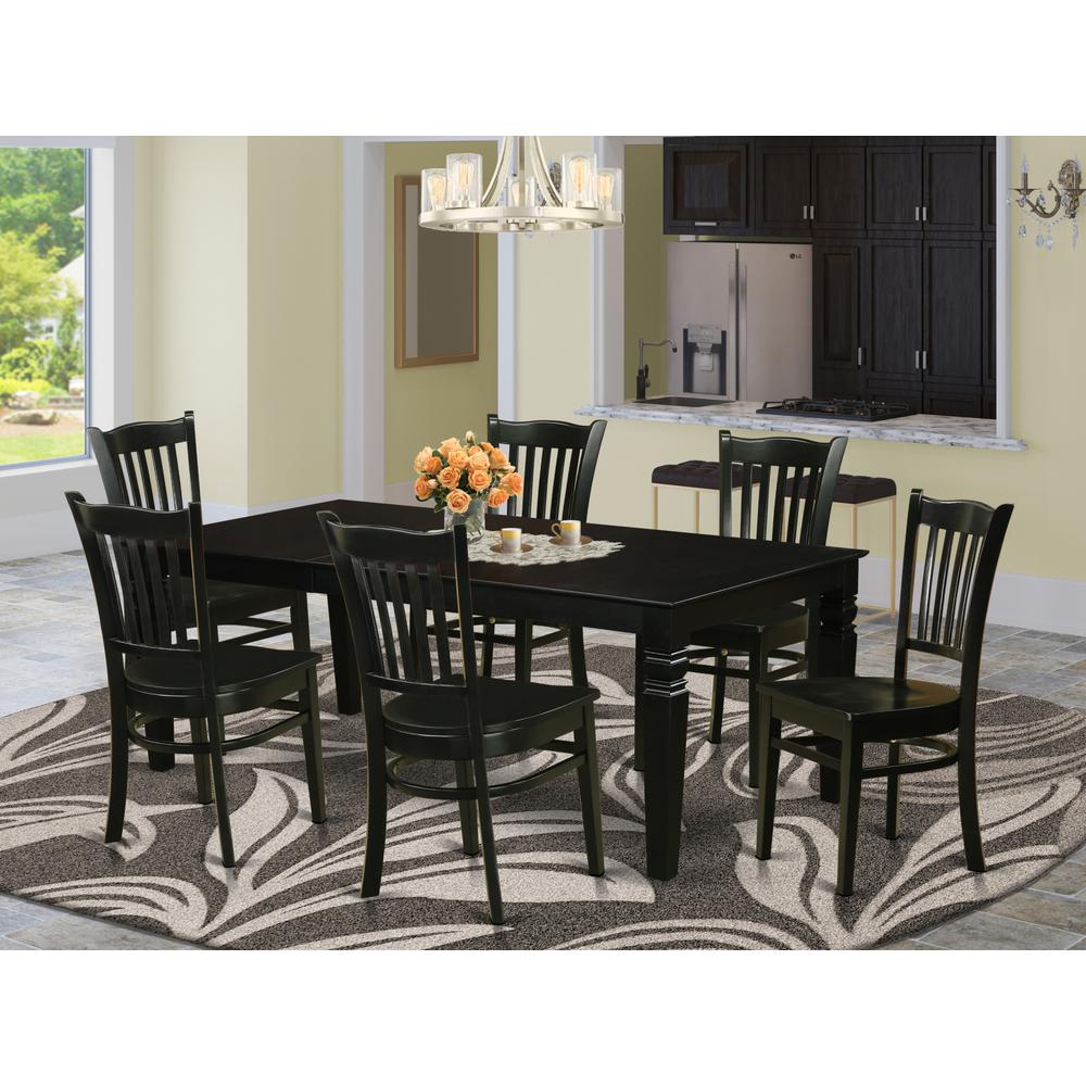 7  Pc  Dining  set  with  a  Dinning  Table  and  6  Wood  Kitchen  Chairs  in  Black. Picture 1