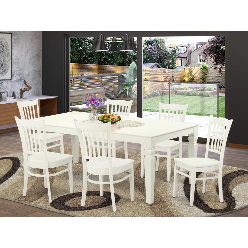 7  PcTable  and  chair  set  with  a  Dining  Table  and  6  Dining  Chairs  in  Linen  White. Picture 1