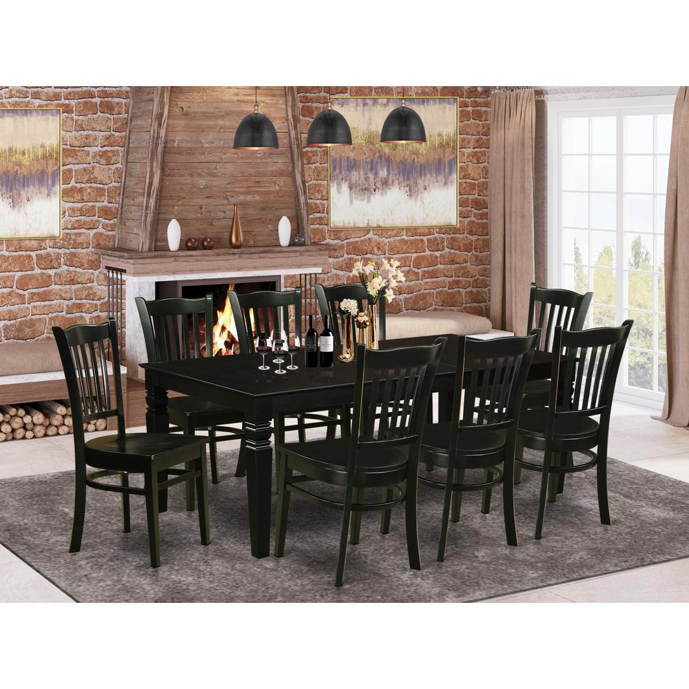 9  Pc  Dining  Room  set  with  a  Kitchen  Table  and  8  Wood  Kitchen  Chairs  in  Black. Picture 1