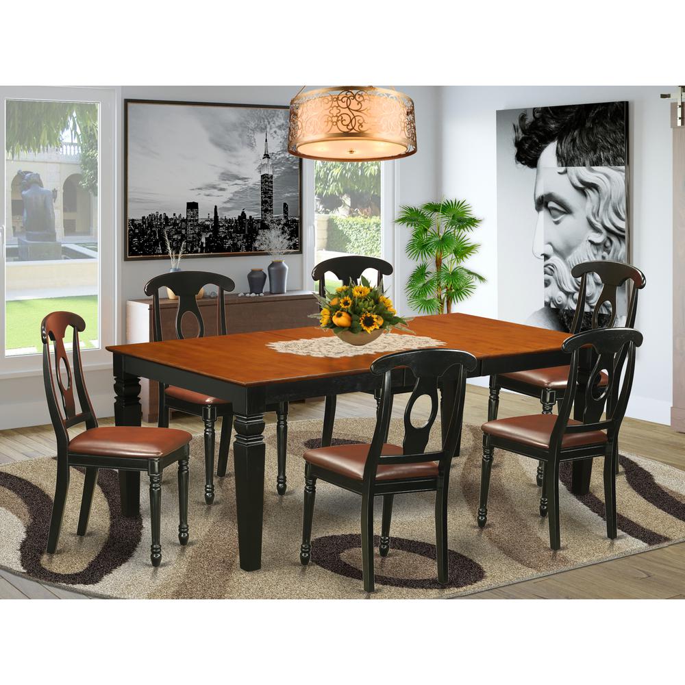 7  PcKitchen  Table  set  with  a  Table  and  6  Dining  Chairs  in  Black  and  Cherry. Picture 1