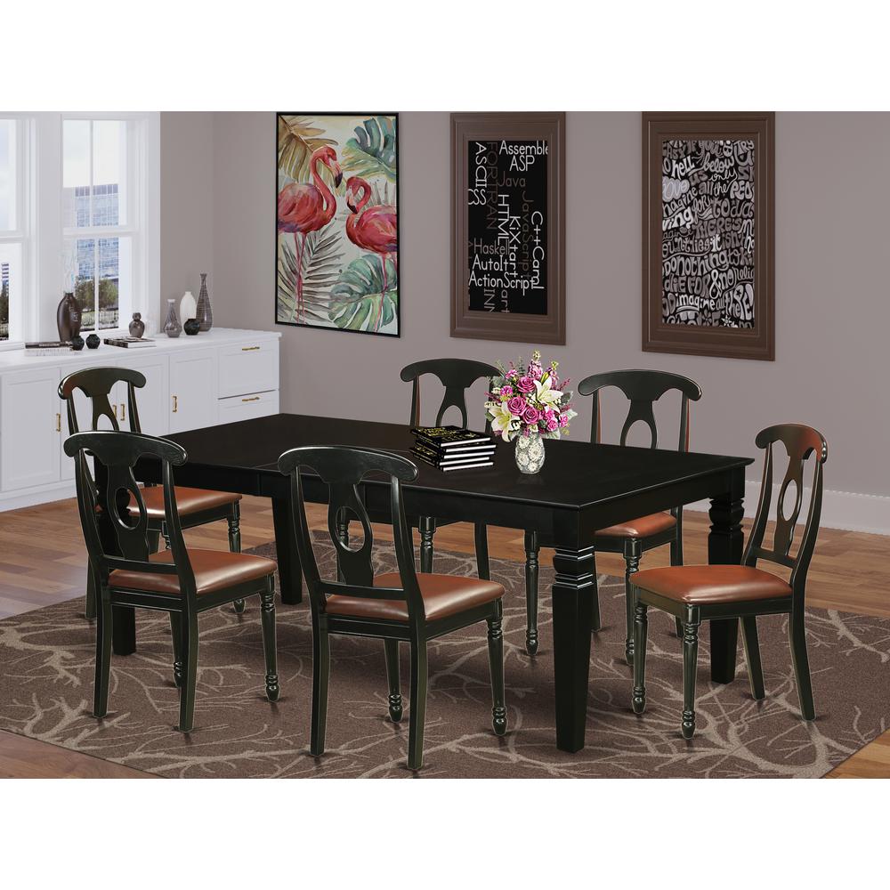7  Pc  Dining  set  with  a  Dining  Table  and  6  Leather  Kitchen  Chairs  in  Black. Picture 1