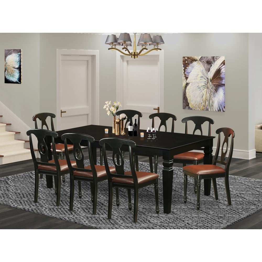 9  Pc  Dining  set  with  a  Dining  Table  and  8  Leather  Dining  Chairs  in  Black. Picture 1