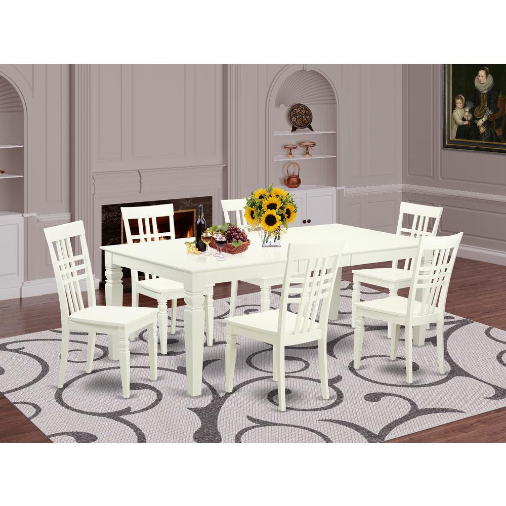 7  PcTable  set  with  a  Dining  Table  and  6  Dining  Chairs  in  Linen  White. Picture 1