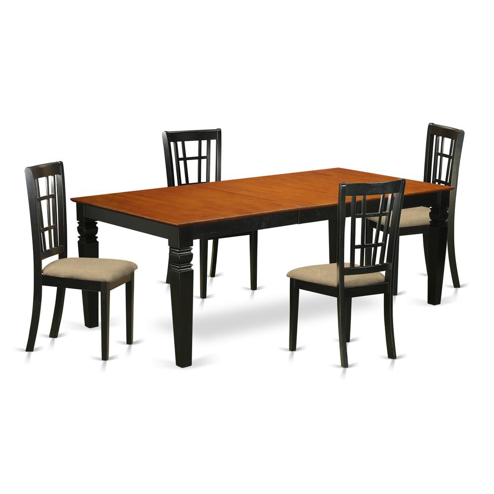 LGNI5-BCH-C 5 Pc Kitchen Tables and chair set with a Dining Table and 4 Kitchen Chairs in Black and Cherry. Picture 1