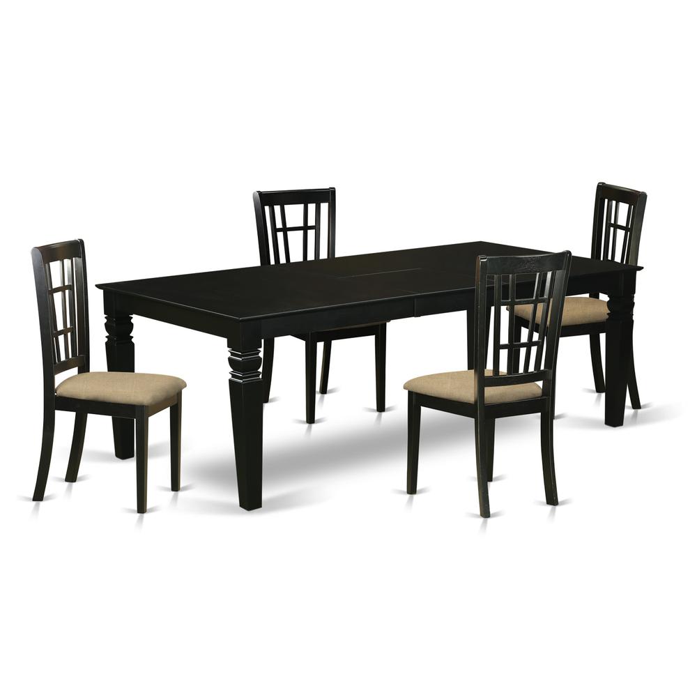 LGNI5-BLK-C 5 Pc Kitchen table set with a Dining Table and 4 Kitchen Chairs in Black. Picture 1