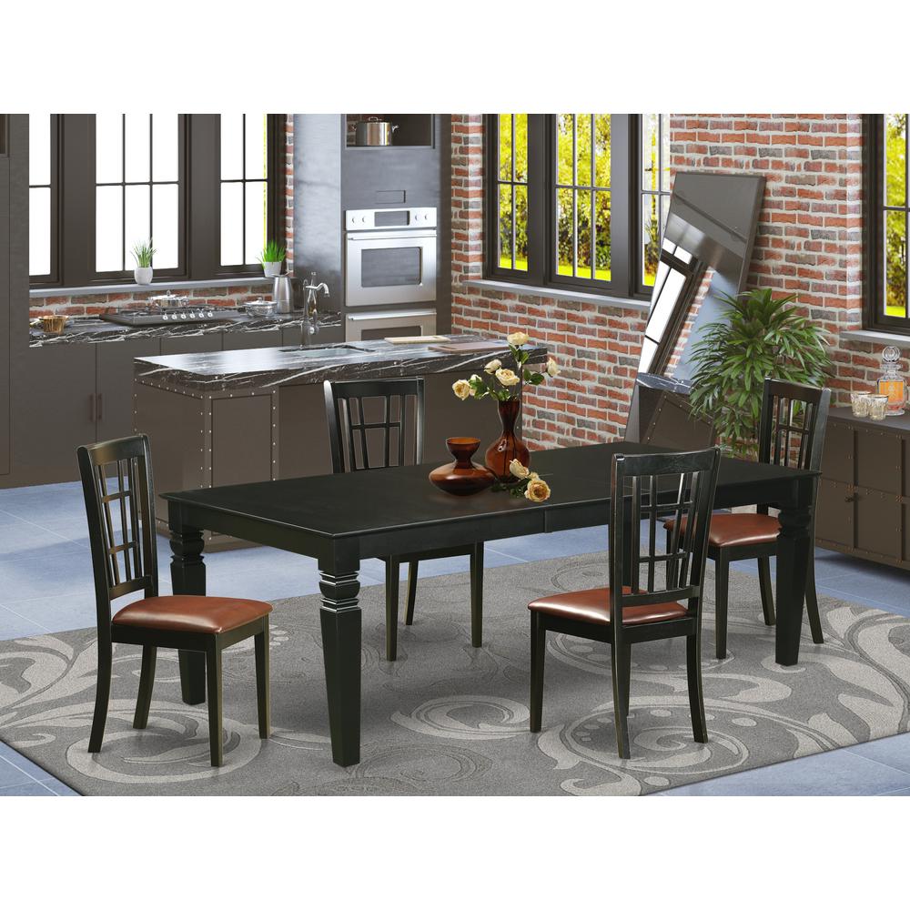 5  Pc  Dinette  set  with  a  Dinning  Table  and  4  Leather  Dining  Chairs  in  Black. Picture 1