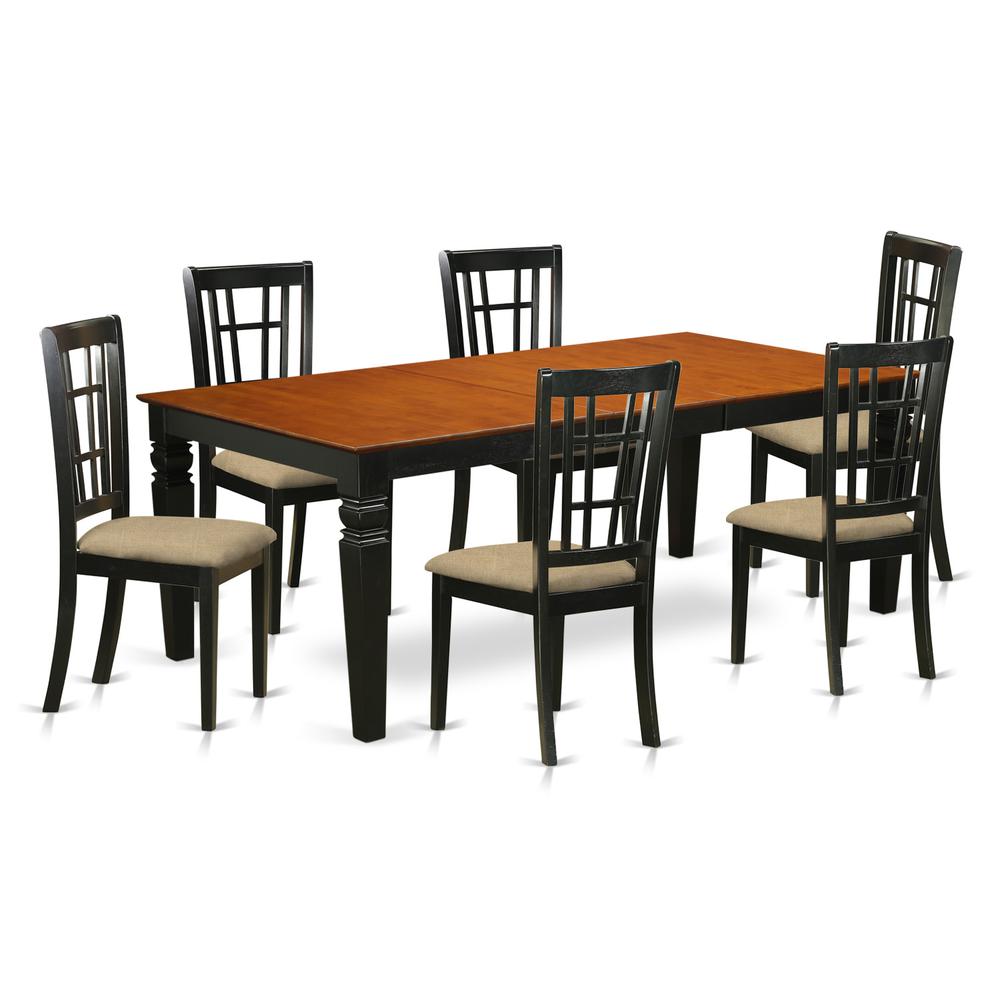LGNI7-BCH-C 7 Pc dinette set with a Dining Table and 6 Dining Chairs in Black and Cherry. Picture 1