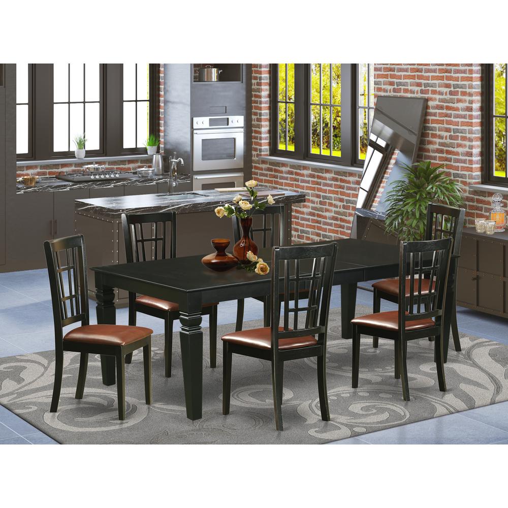 7  Pc  Dining  Room  set  with  a  Dinning  Table  and  6  Leather  Dining  Chairs  in  Black. Picture 1