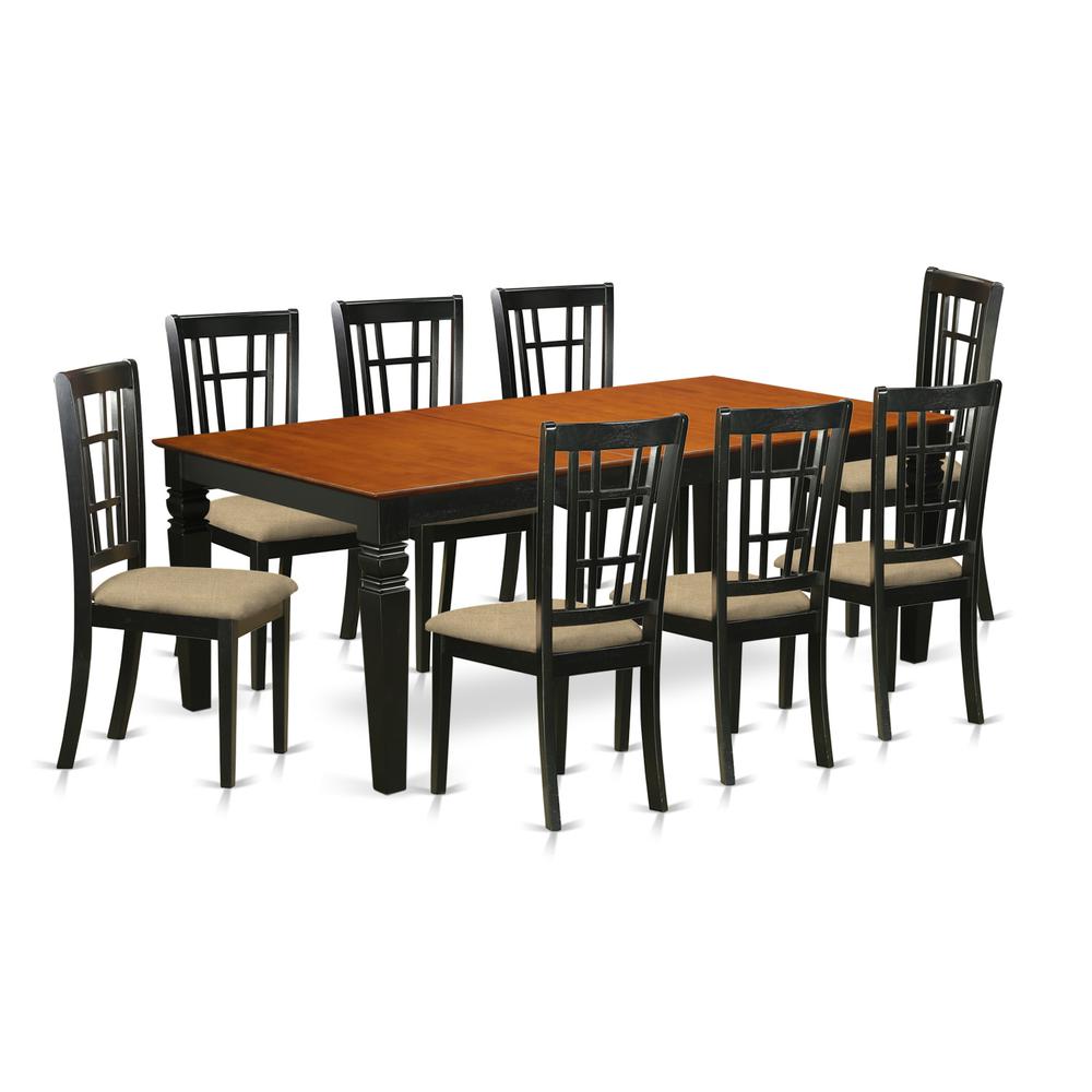 LGNI9-BCH-C 9 PC Kitchen Table set with a Dining Table and 8 Kitchen Chairs in Black and Cherry. Picture 1