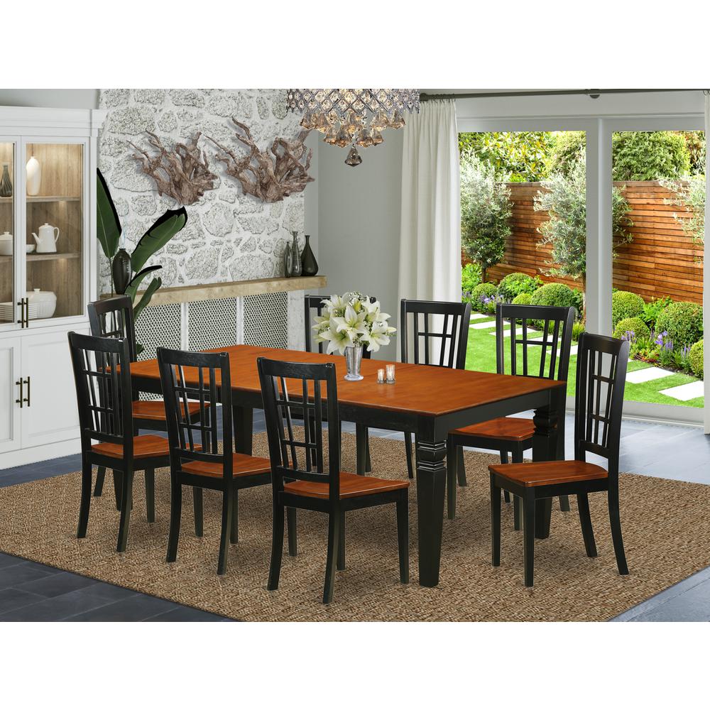 9  Pc  Dinette  set  with  a  Dining  Table  and  8  Dining  Chairs  in  Black  and  Cherry. Picture 1