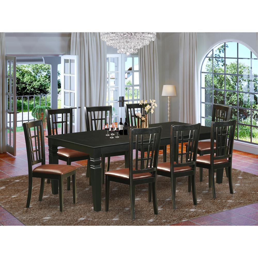 9  PcKitchen  table  set  with  a  Dinning  Table  and  8  Leather  Kitchen  Chairs  in  Black. The main picture.