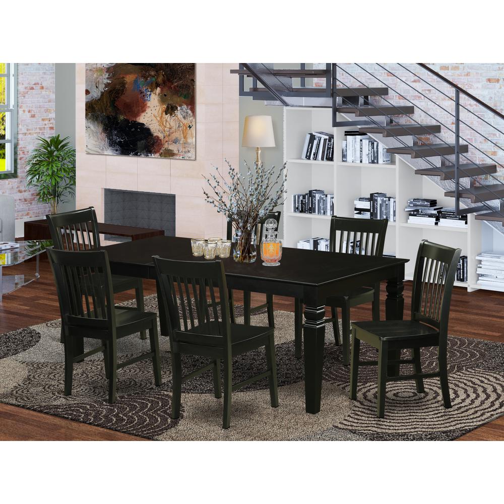 7  Pc  Dining  Room  set  with  a  Dinning  Table  and  6  Wood  Dining  Chairs  in  Black. Picture 1
