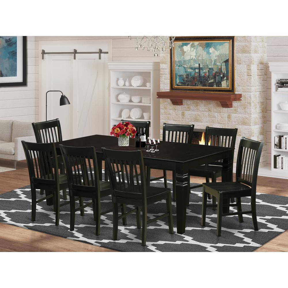 9  Pc  Dining  set  with  a  Dining  Table  and  8  Wood  Dining  Chairs  in  Black. Picture 1