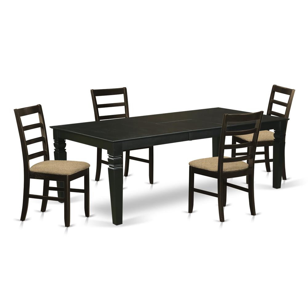 LGPF5-BLK-C 5 Pc Kitchen table set with a Dining Table and 4 Linen Kitchen Chairs in Black. Picture 1
