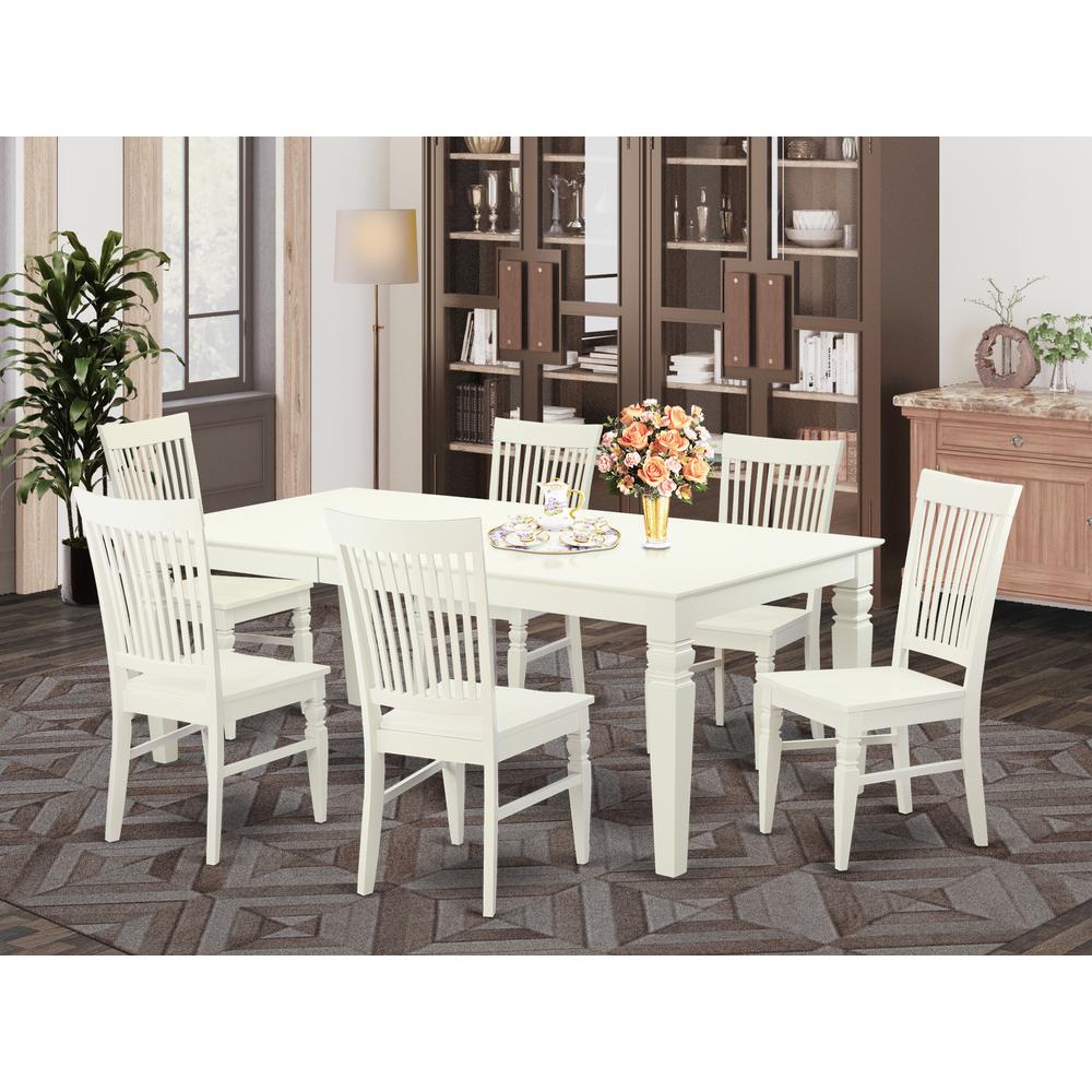 7  PC  Dining  room  set  with  a  Table  and  6  Dining  Chairs  in  Linen  White. Picture 1