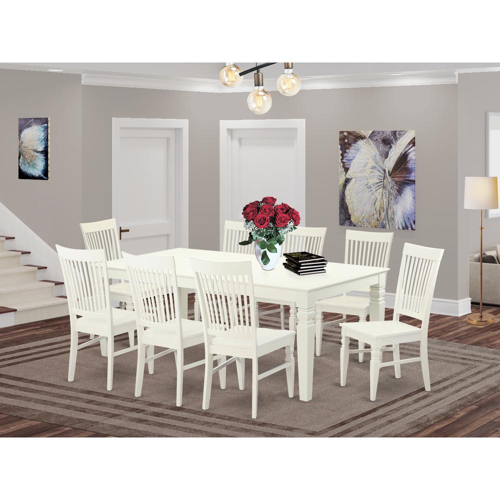 9  PcTable  set  with  a  Dining  Table  and  8  Dining  Chairs  in  Linen  White. Picture 1