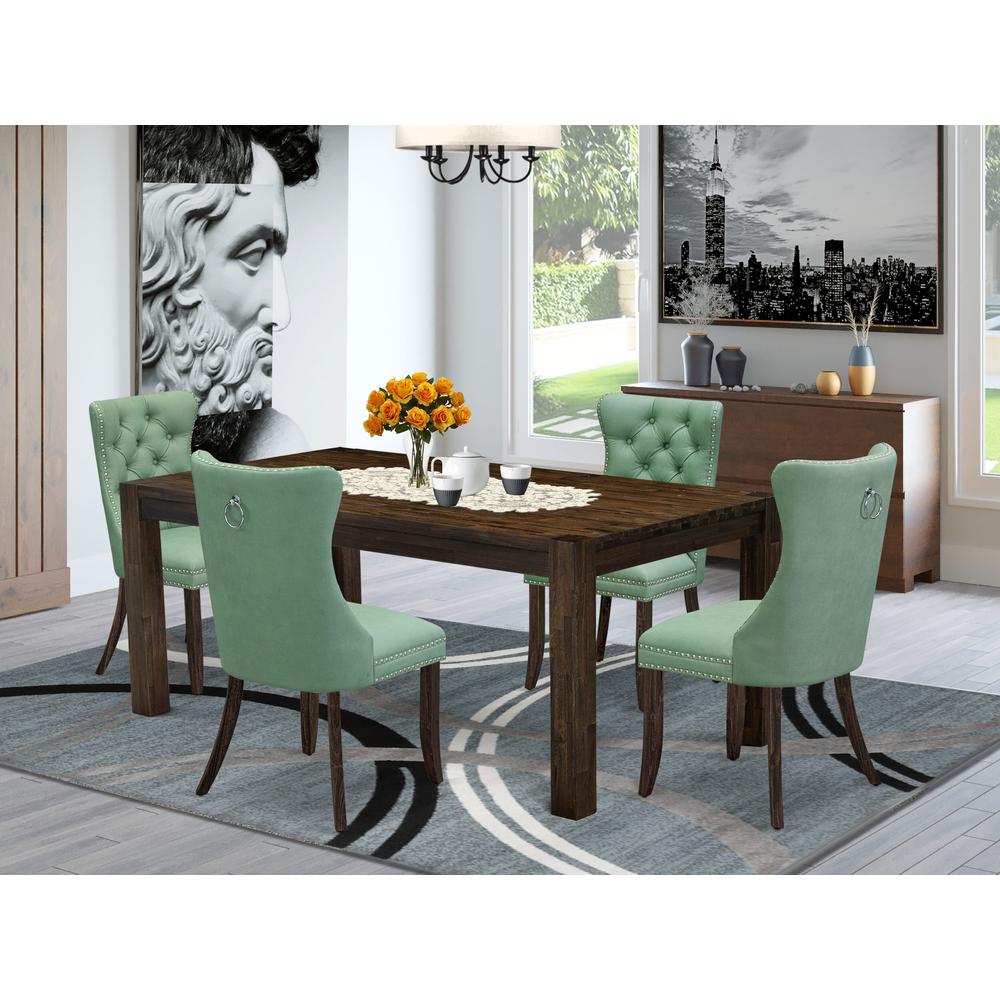 5 Piece Dining Room Set Contains a Rectangle Rustic Wood Table. Picture 1