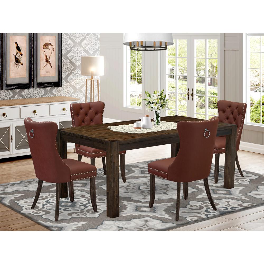 5 Piece Modern Dining Set Contains a Rectangle Rustic Wood Kitchen Table. Picture 1