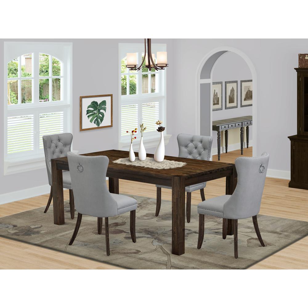 5 Piece Kitchen Table Set Consists of a Rectangle Rustic Wood Dining Table. Picture 1