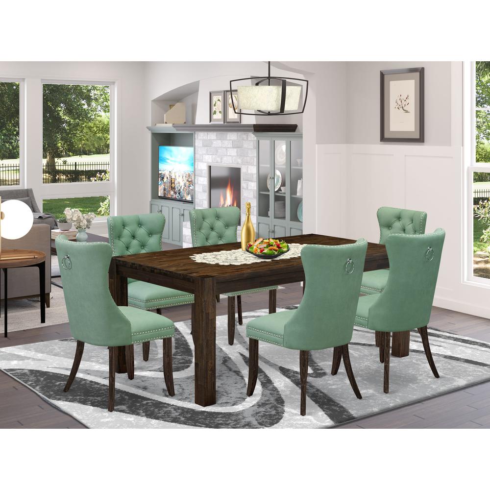 7 Piece Dining Table Set Consists of a Rectangle Rustic Wood Table. Picture 1