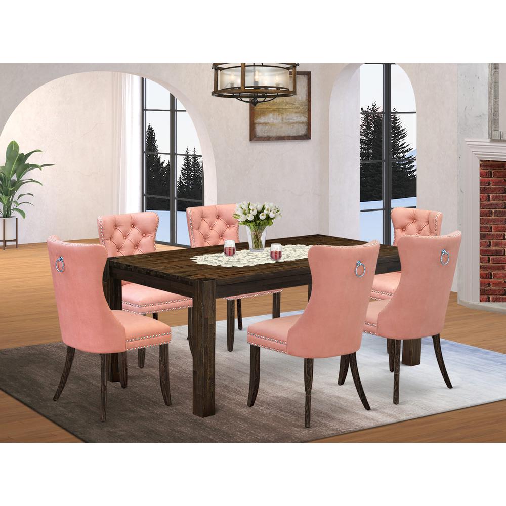 7 Piece Dining Set Contains a Rectangle Rustic Wood Table. Picture 1