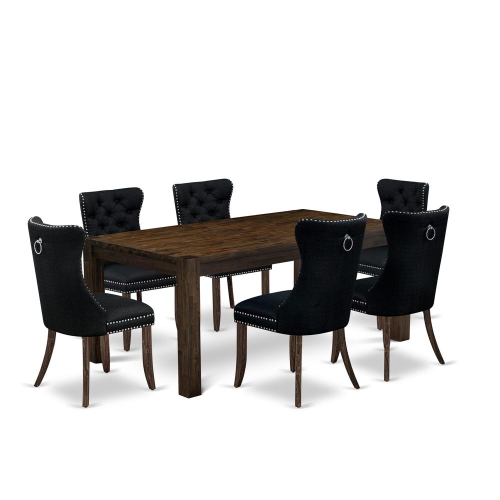 7 Piece Kitchen Set Consists of a Rectangle Rustic Wood Dining Table. Picture 1