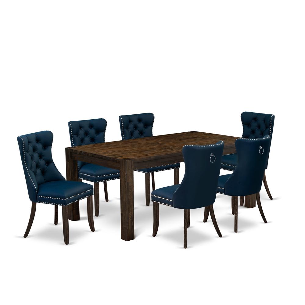 7 Piece Dining Table Set Contains a Rectangle Rustic Wood Kitchen Table. Picture 6