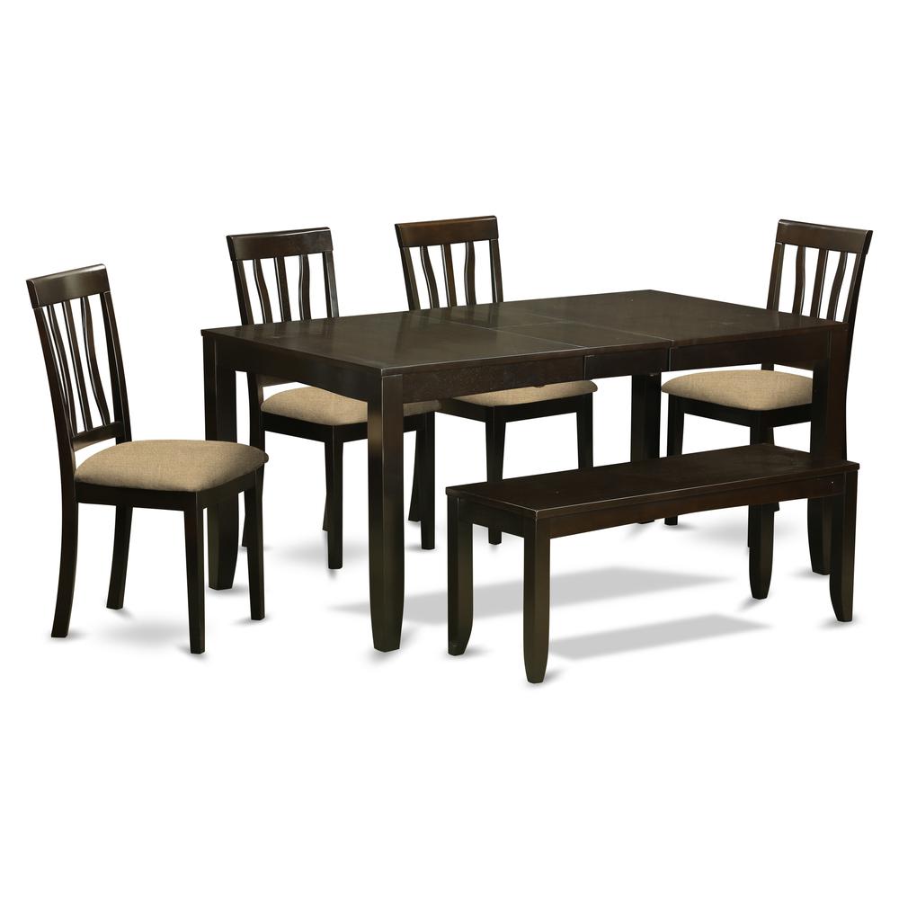 LYAN6-CAP-C 6 PC Dining set with bench-Dining Table with Leaf and 4 Dining Chairs Bench. The main picture.