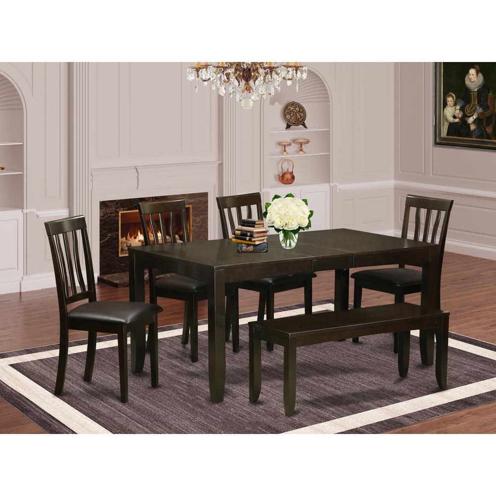6-Pc  Kitchen  Table  with  bench-Dining  Table  and  4  Dining  Chairs  and  Bench. Picture 1